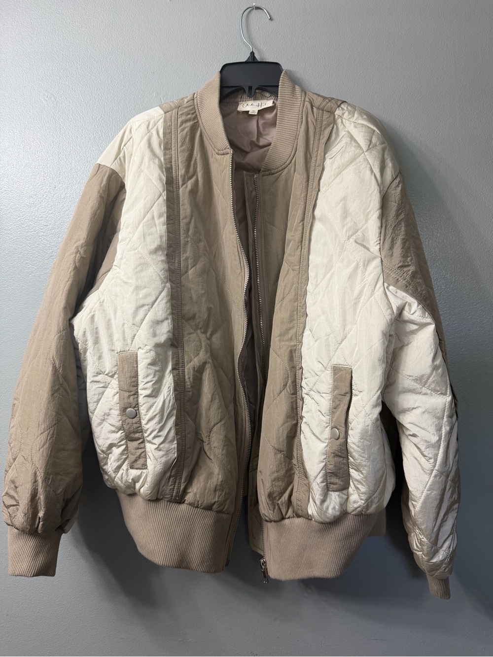 Oli & Hali Quilted Patchwork Bomber Jacket in Mocha XL